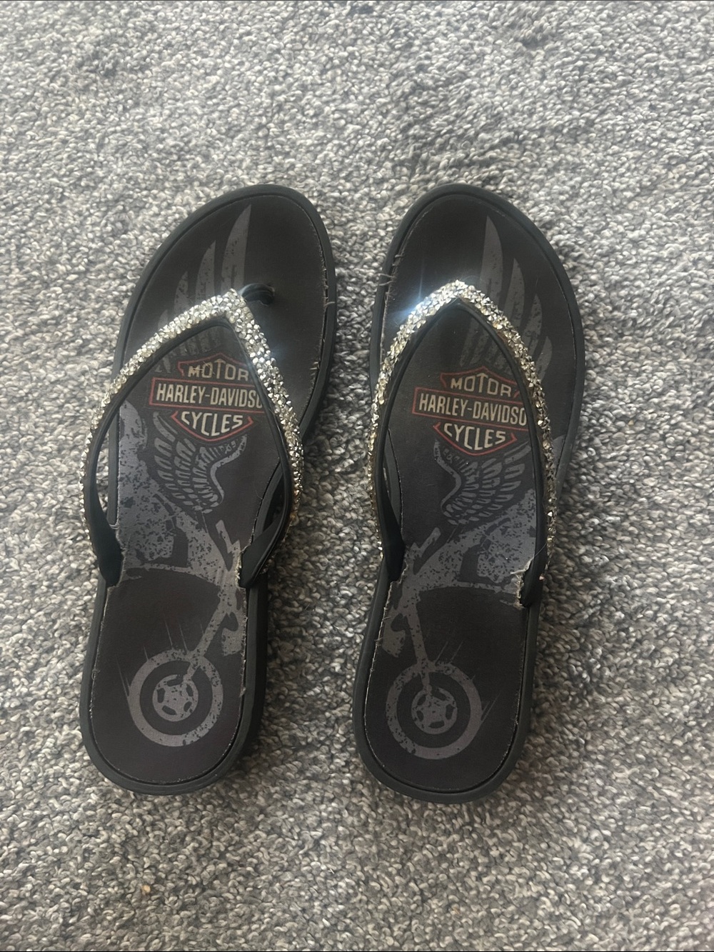 Harley-Davidson Women's Black Sandals with Silver Crystal Straps
